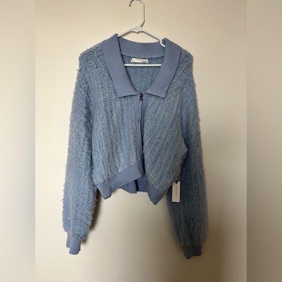 By Anthropologie Zip-Up Brushed Sweater Cardigan Blue - Picture 8 of 15